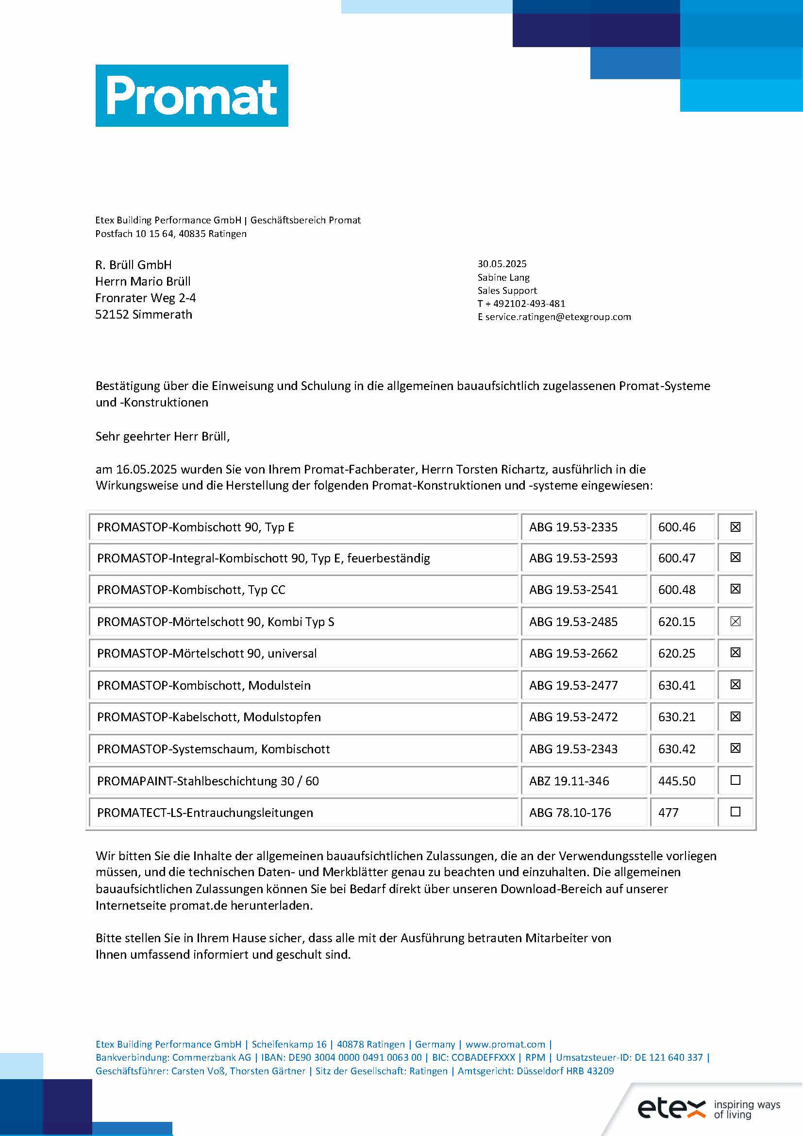 <b>Promat Zertifiakt:</b> Einweisung und Schulung in die allgemeinen bauaufsichtlich zugelassenen Promat-Systeme und -Konstruktionen