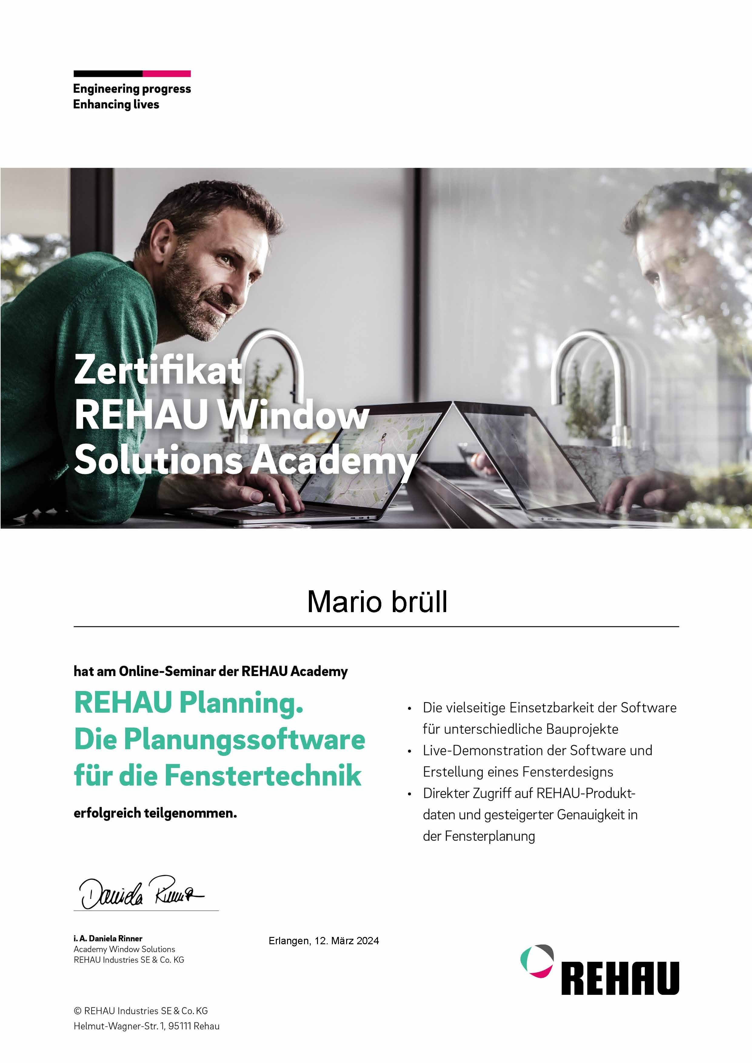 <b>REHAU Zertifikat:</b> Planungssoftware
